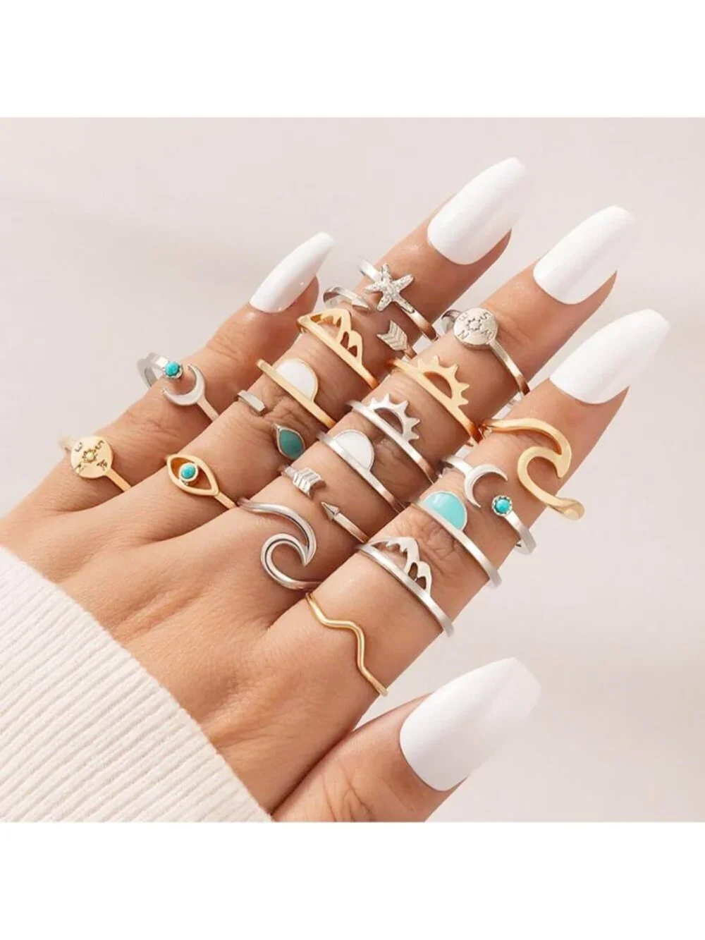 Women's Silver&Gold Zinc Silver Star Moon Vintage Stack able Knuckle Ring Set